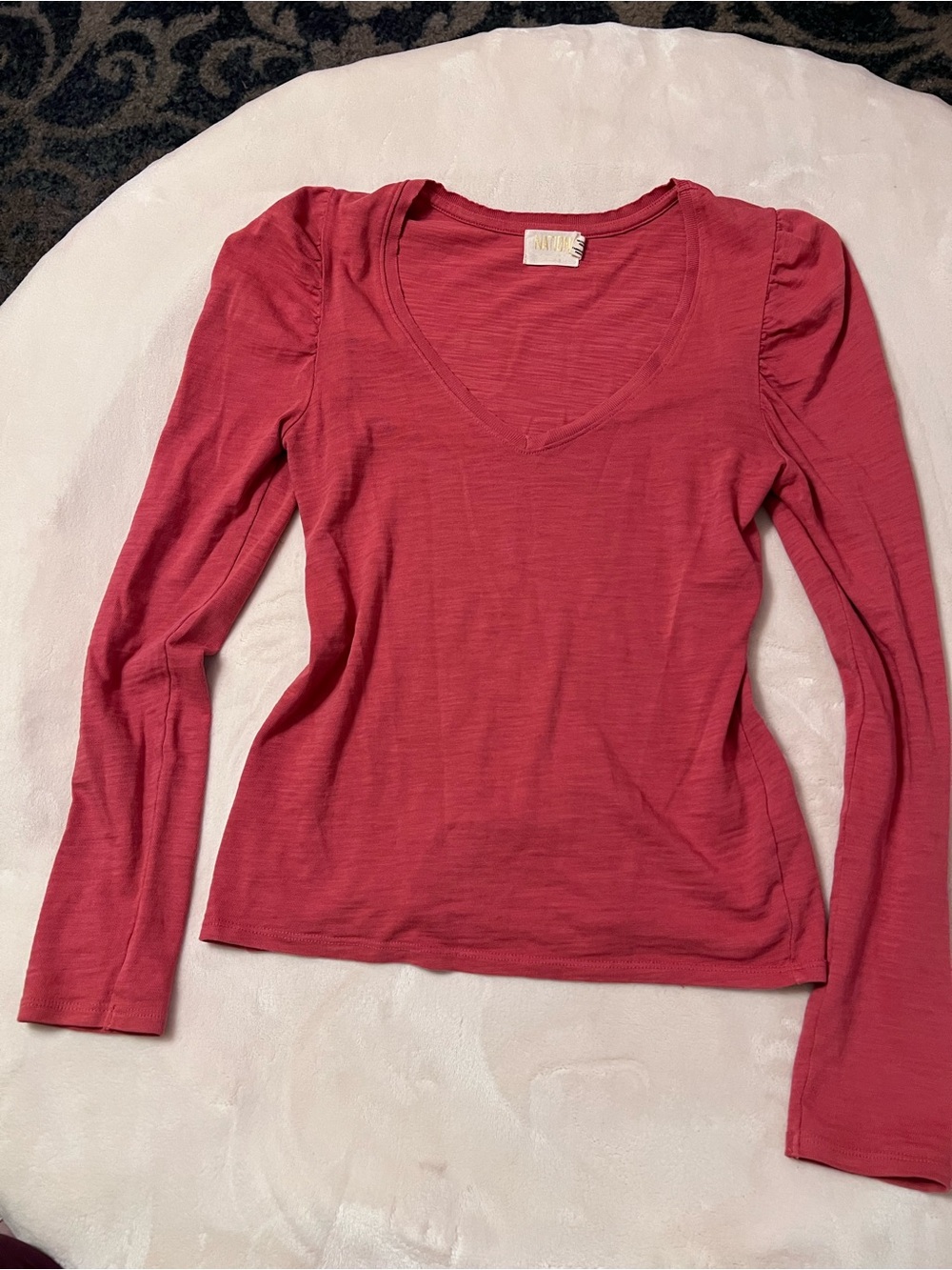 Nation LTD coral pink puff shoulder v neck cotton tee XS
